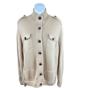 Lauren Ralph Lauren Tan Knit Military Cardigan w knot leather button‎ Sweater 2X